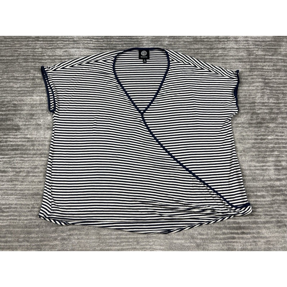 Bobeau Top Womens Large Blue White Striped Dolman‎ Faux Wrap